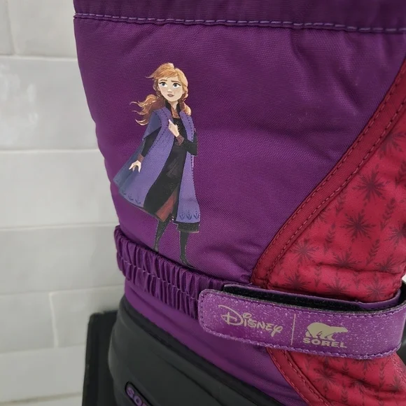 Sorel Disney Frozen Anna Flurry Snow Boots Waterproof Insulated Purple Pink Kids - Picture 4 of 9